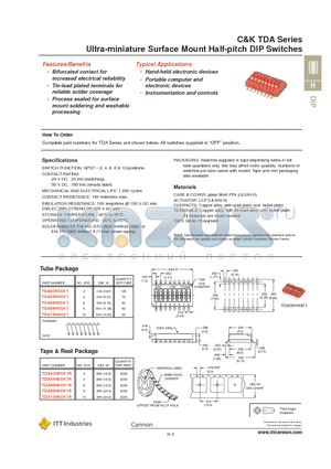 TDA06H0SK1 datasheet - Ultra-miniature Surface Mount Half-pitch DIP Switches