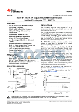 TPS54418RTET datasheet - 2.95 V to 6 V Input, 4 A Output, 2MHz, Synchronous Step Down Switcher With Integrated FETs ( SWIFT)