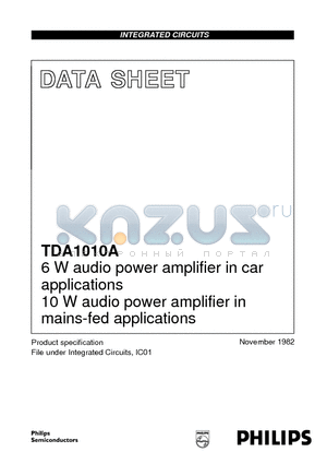 TDA1010 datasheet - 6 W audio power amplifier in car applications 10 W audio power amplifier in mains-fed applications