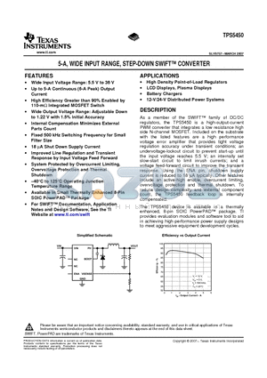 TPS5450DDA datasheet - 5-A, WIDE INPUT RANGE, STEP-DOWN SWIFT CONVERTER