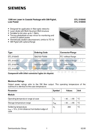 STL51004G datasheet - 1300 nm Laser in Coaxial Package with SM-Pigtail, Low Power