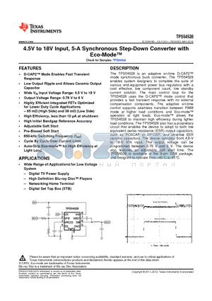 TPS54528DDA datasheet - 4.5V to 18V Input, 5-A Synchronous Step-Down Converter with Eco-Mode