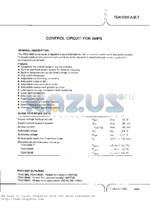 TDA1060T datasheet - CONTROL CIRCUIT FOR SMPS