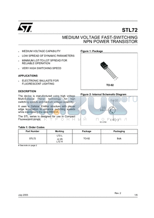 STL72 datasheet - MEDIUM VOLTAGE FAST-SWITCHING NPN POWER TRANSISTOR