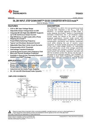 TPS54531 datasheet - 5A, 28V INPUT, STEP DOWN SWIFT DC/DC CONVERTER WITH ECO-mode