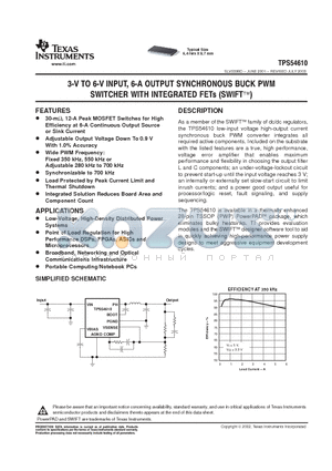 TPS54612 datasheet - 3-V TO 6-V INPUT, 6-A OUTPUT SYNCHRONOUS BUCK PWM SWITCHER WITH INTEGRATED FETs