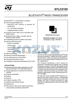 STLC2150 datasheet - BLUETOOTH RADIO TRANSCEIVER