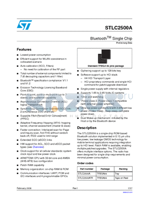 STLC2500ATR datasheet - Bluetooth Single Chip