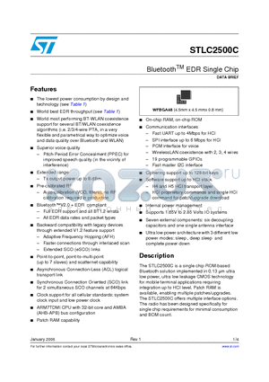 STLC2500C datasheet - BluetoothTM EDR Single Chip