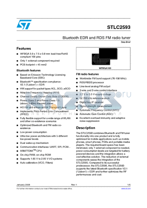 STLC2593 datasheet - Bluetooth EDR and RDS FM radio tuner