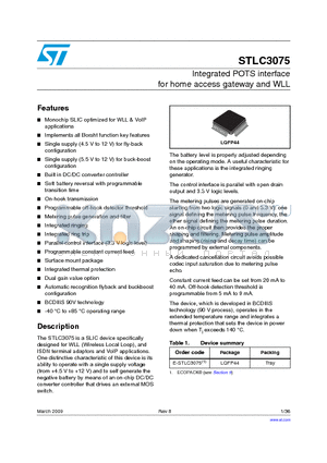 STLC3075_09 datasheet - Integrated POTS interface for home access gateway and WLL