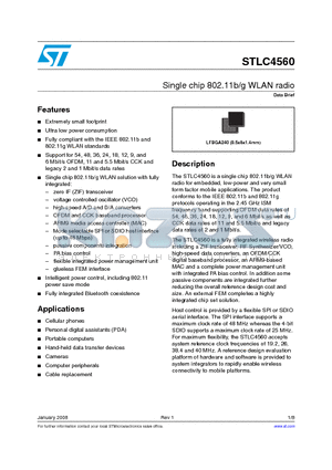 STLC4560TRAY datasheet - Single chip 802.11b/g WLAN radio