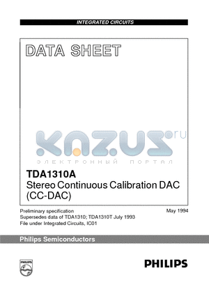 TDA1310 datasheet - Stereo Continuous Calibration DAC CC-DAC