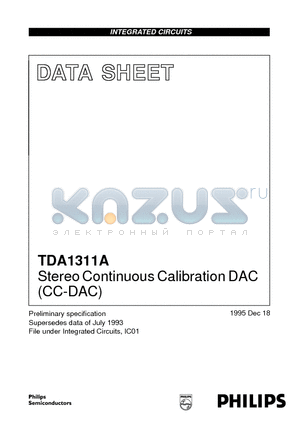 TDA1311A datasheet - Stereo Continuous Calibration DAC CC-DAC