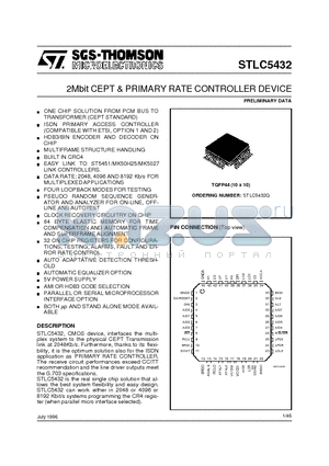 STLC5432 datasheet - 2Mbit CEPT & PRIMARY RATE CONTROLLER DEVICE