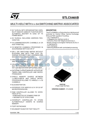 STLC5465B datasheet - MULTI-HDLCWITH n x 64 SWITCHING MATRIX ASSOCIATED