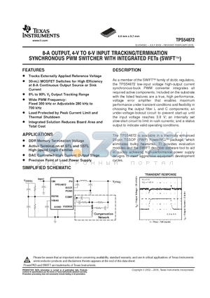 TPS54872 datasheet - 8-A OUTPUT 4-V TO 6-V INPUT TRACKING /TERMINATION SYNCHRONOUS PWM SWITCHER WITH INTEGRATED FETS