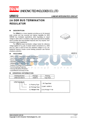 UR6512G-SH2-R datasheet - 2A DDR BUS TERMINATION REGULATOR