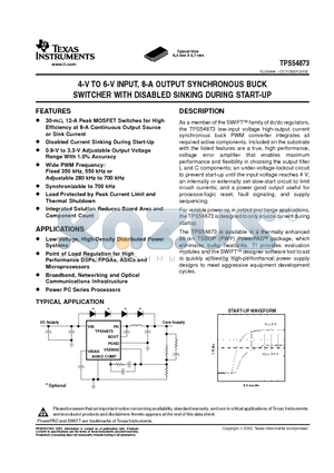 TPS54873 datasheet - 4-V TO 6-V INPUT, 8-A OUTPUT SYNCHRONOUS BUCK SWITCHER WITH DISABLED SINKING DURING START-UP