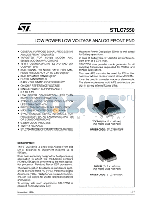 STLC7550TQF7 datasheet - LOW POWER LOW VOLTAGE ANALOG FRONT END