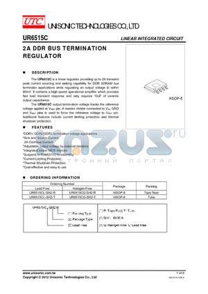 UR6515CG-SH2-T datasheet - 2A DDR BUS TERMINATION REGULATOR