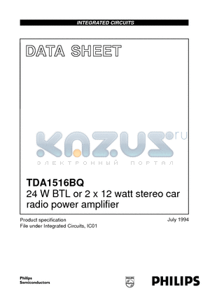 TDA1516B datasheet - 24 W BTL or 2 x 12 watt stereo car radio power amplifier