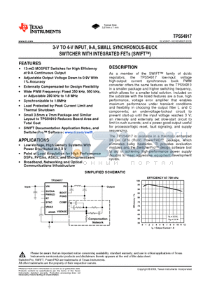 TPS54917RUVT datasheet - 3-V TO 4-V INPUT, 9-A, SMALL SYNCHRONOUS-BUCK SWITCHER WITH INTEGRATED FETs (SWIFT)