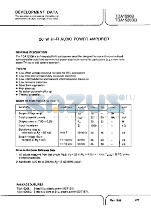 TDA1520B datasheet - 20 W HI FI AUDIO POWER AMLIFIER