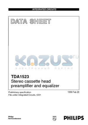 TDA1523 datasheet - Stereo cassette head preamplifier and equalizer