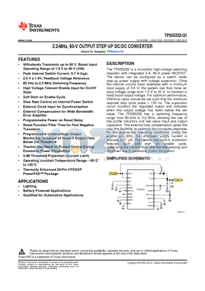 TPS55332-Q1 datasheet - 2.2-MHz, 60-V OUTPUT STEP UP DC/DC CONVERTER