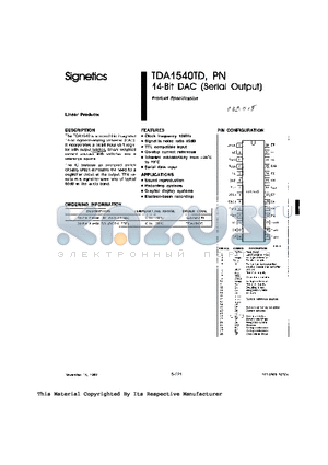 TDA1540PN datasheet - 14-Bit DAC (Serial Output)