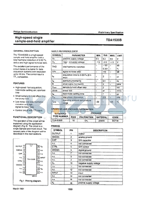 TDA1535B datasheet - HIGH-SPEED SINGLE SAMPLE-AND-HOLD AMPLIFIER