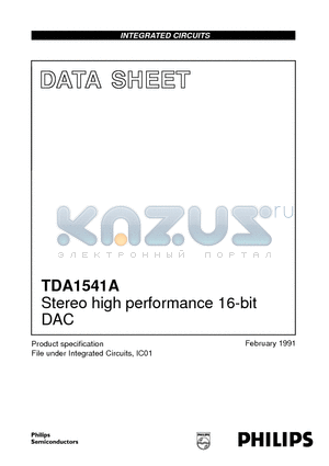 TDA1541A/N2 datasheet - Stereo high performance 16-bit DAC