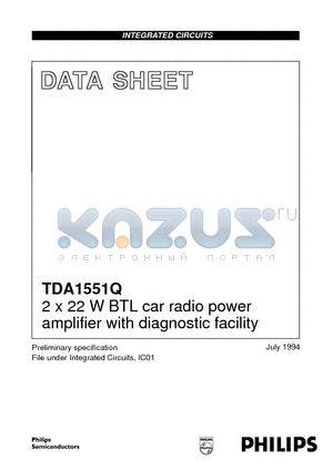 TDA1551 datasheet - 2 x 22 W BTL car radio power amplifier with diagnostic facility