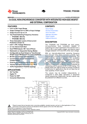 TPS55383 datasheet - 3-A DUAL NON-SYNCHRONOUS CONVERTER WITH INTEGRATED HIGH-SIDE MOSFET AND EXTERNAL COMPENSATION