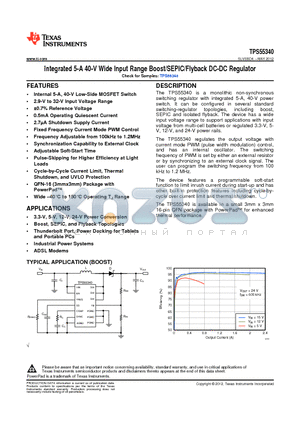 TPS55340RTE datasheet - Integrated 5-A 40-V Wide Input Range Boost/SEPIC/Flyback DC-DC Regulator