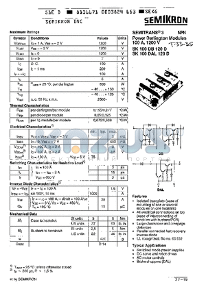 SK100DB120D datasheet - NPN POWER DARLUNGTON MODULES 100A 1200V