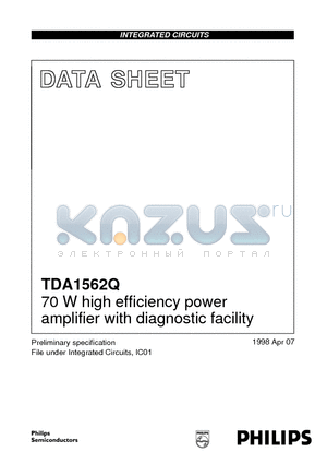 TDA1562 datasheet - 70 W high efficiency power amplifier with diagnostic facility