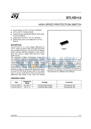 STLVD112 datasheet - HIGH SPEED PROTECTION SWITCH