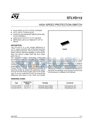 STLVD112CTR datasheet - HIGH SPEED PROTECTION SWITCH