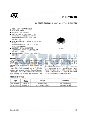 STLVD210 datasheet - DIFFERENTIAL LVDS CLOCK DRIVER