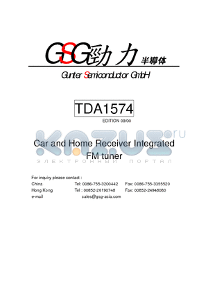 TDA1574 datasheet - Integrated FM Tuner for Radio Receivers