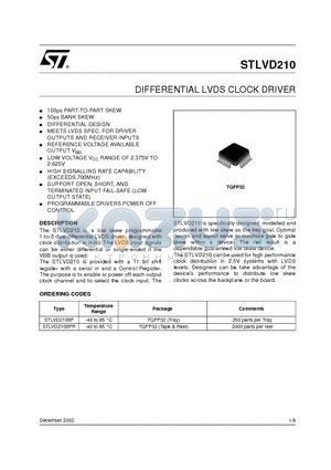 STLVD210BFR datasheet - DIFFERENTIAL LVDS CLOCK DRIVER