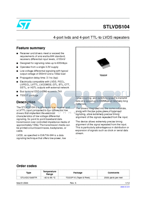 STLVDS104BTR datasheet - 4-port lvds and 4-port TTL-to LVDS repeaters