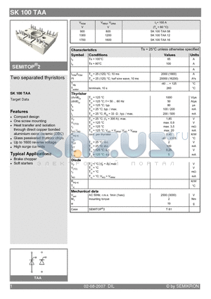 SK100TAA datasheet - Two separated thyristors