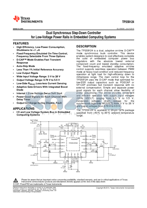 TPS59124RGER datasheet - Dual Synchronous Step-Down Controller for Low-Voltage Power Rails in Embedded Computing Systems