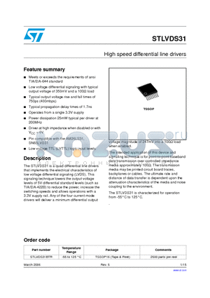 STLVDS31BTR datasheet - High speed differential line drivers