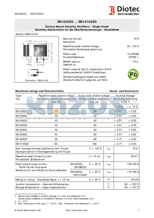 SK10100D2 datasheet - Surface Mount Schottky Rectifiers - Single Diode