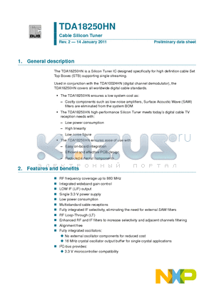 TDA18250HN_11 datasheet - Cable Silicon Tuner Single 3.3 V power supply