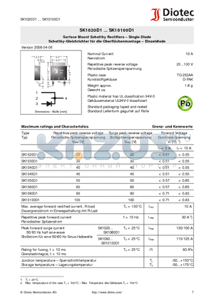 SK1030D1 datasheet - Surface Mount Schottky Rectifiers - Single Diode